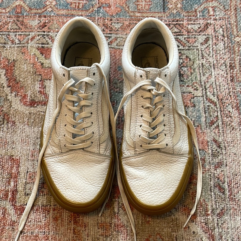 Vans x Madewell Old Skool white leather sneakers with gum sole sz 9.5
